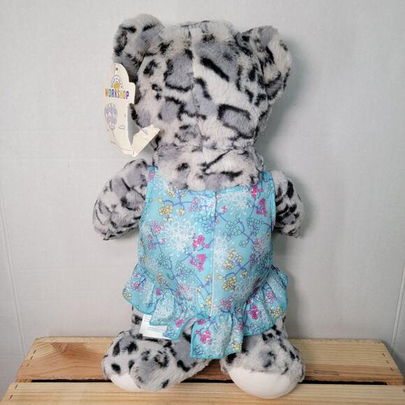 BAB Build-A-Bear Grey & White Snow Leopard in Blue Dress (NO shoes) w/ Tag - Picture 3 of 6